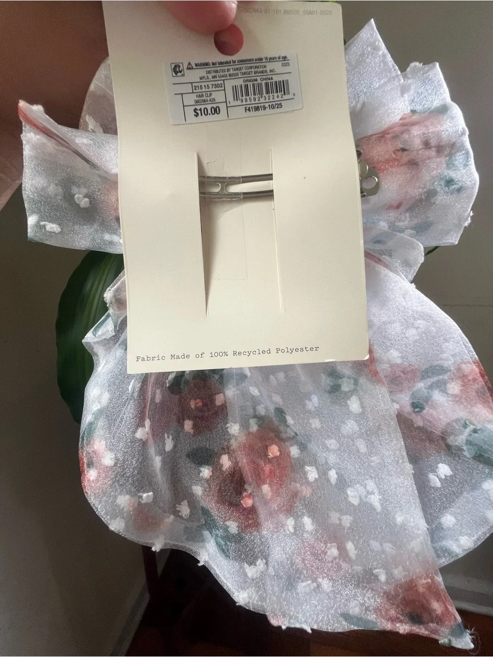 Embroidered tulle hair bow